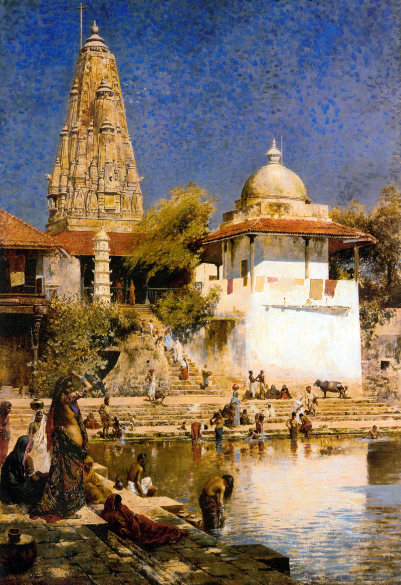 The Temple and Tank of Walkeschwar at Bombay by Edwin Lord Weeks — Oil Painting Reproduction