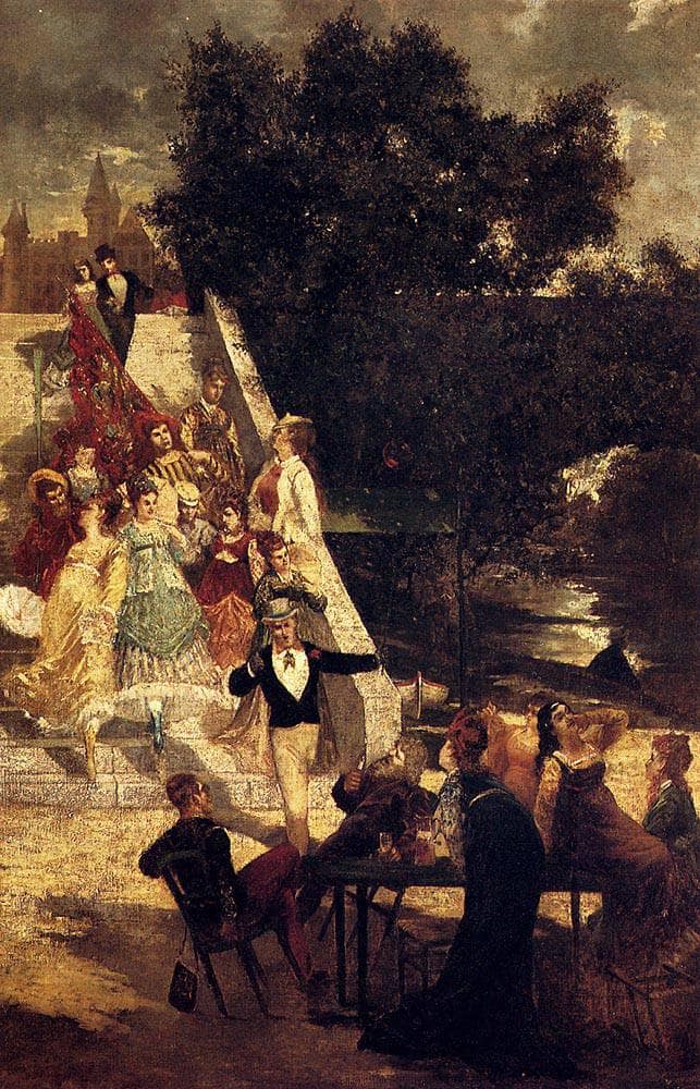 The terrace of the Chateau de St. Germain by Adolphe Joseph Thomas Monticelli — Oil Painting Reproduction