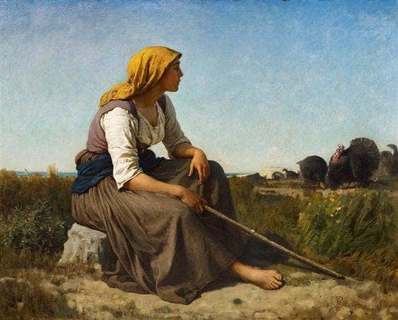 The Turkey Tender by Jules Breton — Oil Painting Reproduction