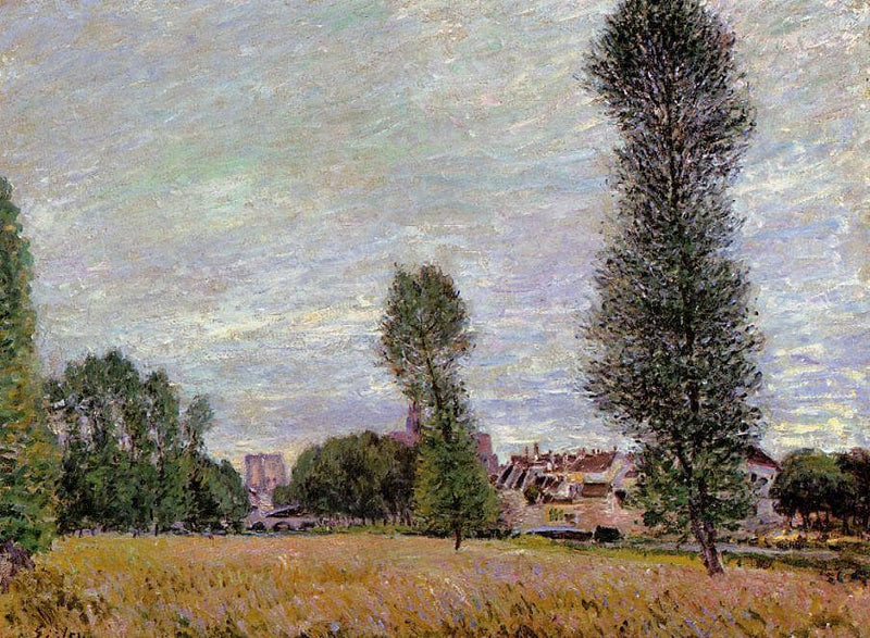 The Village of Moret, Seen from the Fields by Alfred Sisley — Oil Painting Reproduction