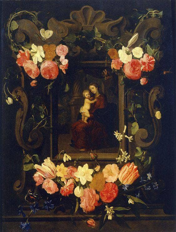 The Virgin and Child in a Garland of Flowers by Daniel Seghers — Oil Painting Reproduction