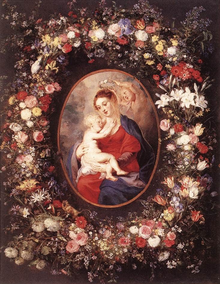 The Virgin and Child in a Garland of Flowers by Peter Paul Rubens — Oil Painting Reproduction
