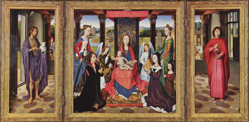 The Virgin and Child with Saints and Donors (The Donne Triptych) by Hans Memling, Oil Painting Reproduction