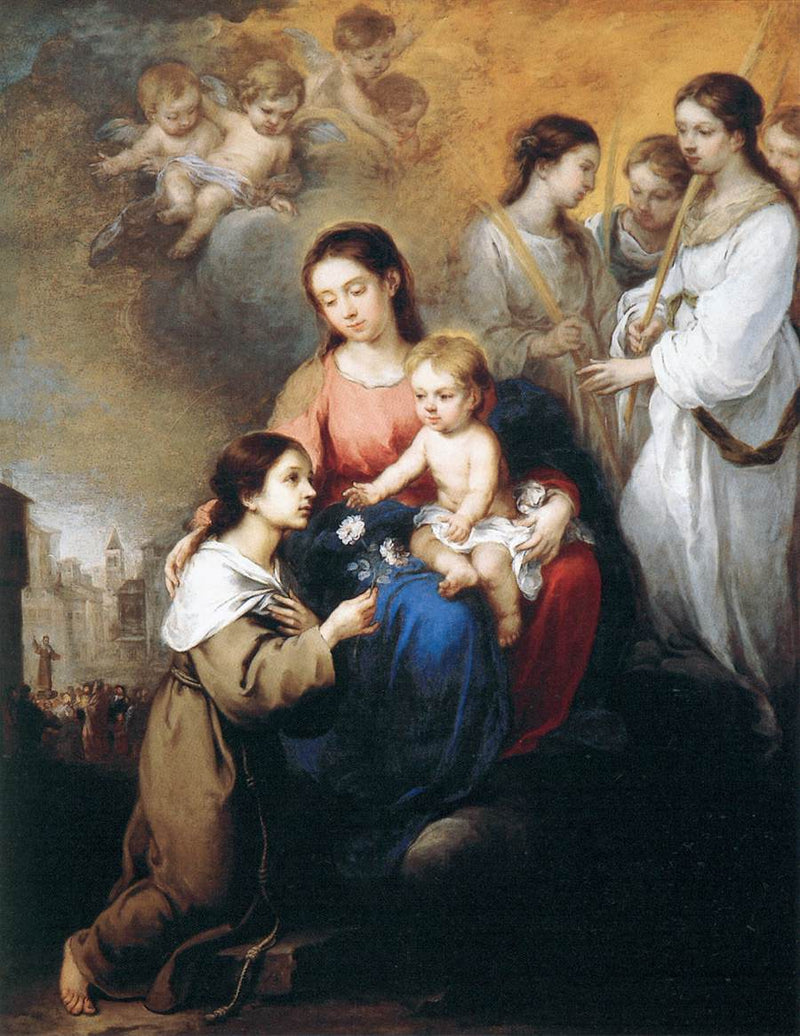The Virgin and Child with St. Rosalina by Bartolome Esteban Murillo — Oil Painting Reproduction
