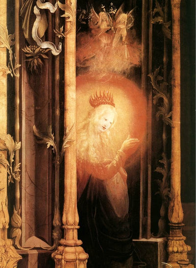 The Virgin Illuminated (detail from the Concert of Angels from the Isenheim Altarpiece) in dining room