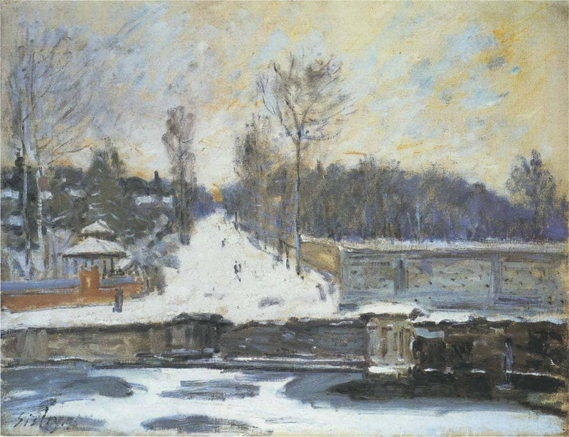 The Watering Place at Marly le Roi in Winter by Alfred Sisley — Oil Painting Reproduction