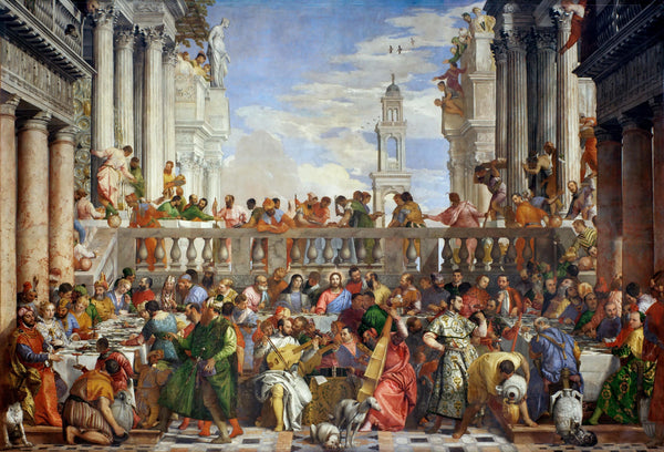 The Wedding at Cana by Paolo Veronese, a crowded Venetian banquet with musicians in the foreground.