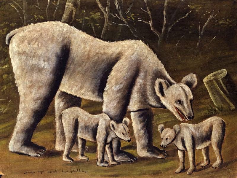 The white bear with cubs by Niko Pirosmani — Oil Painting Reproduction