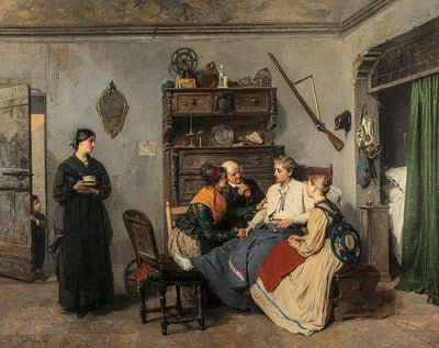 The wounded man visited by his relatives in entryway