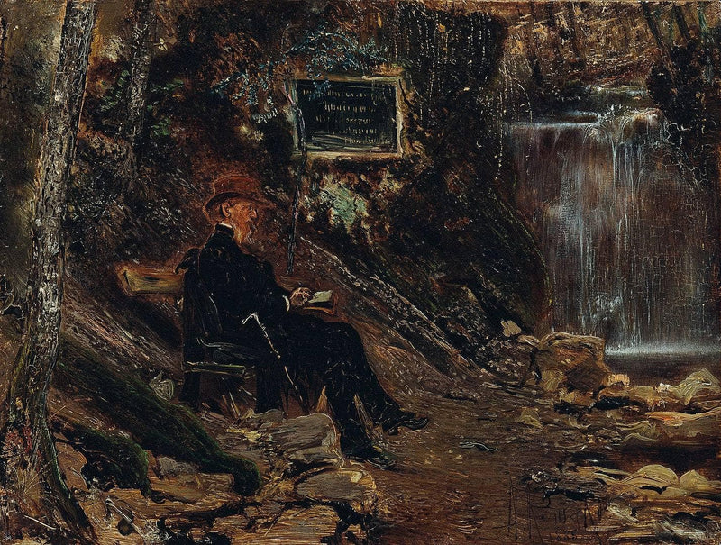 The writer Hermann Rollett at the waterfall by Anton Romako, Oil Painting Reproduction