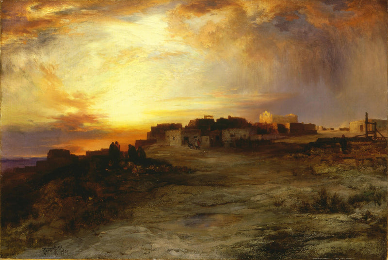 Pueblo at Sunset (Laguna) by Thomas Moran — Oil Painting Reproduction