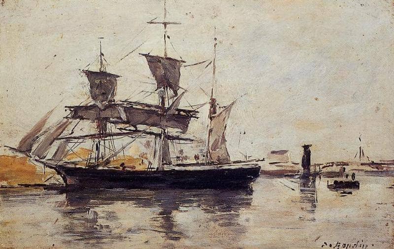 Three Masted Ship at Dock by Eugene Boudin — Oil Painting Reproduction