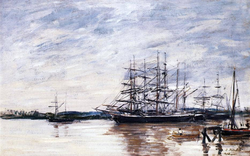 Three Masted Ship in Port, Bordeaux by Eugene Boudin — Oil Painting Reproduction