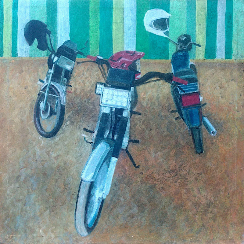 Three Motorcycles by Gregorio Undurraga — Oil Painting Reproduction