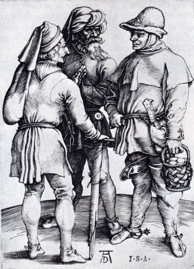 Three Peasants In Conversation in study