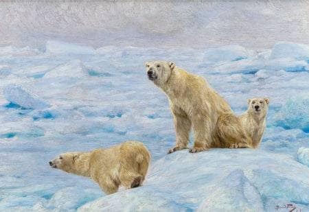 Three Polar Bears by Richard Friese — Oil Painting Reproduction