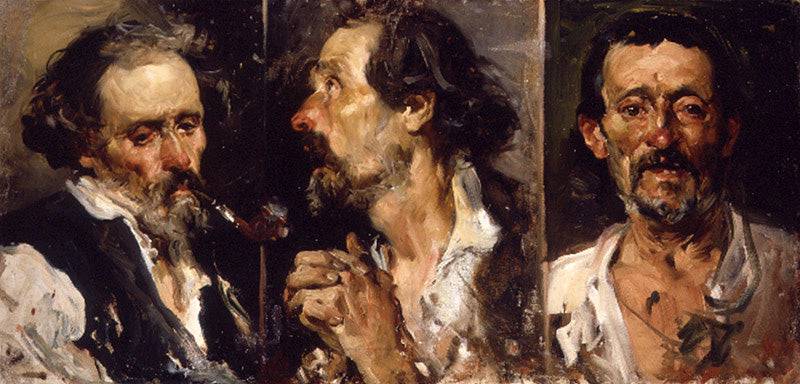 Three studies of head by Joaquín Sorolla, Oil Painting Reproduction