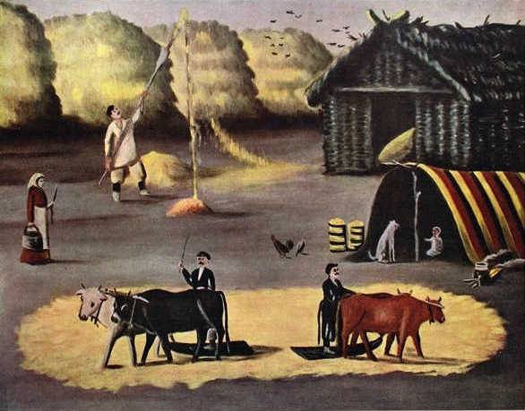 Threshing the floor in a Georgian country village by Niko Pirosmani — Oil Painting Reproduction