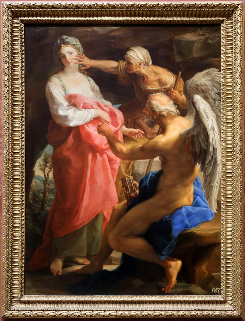Time orders old age to destroy beauty by Pompeo Batoni — Oil Painting Reproduction