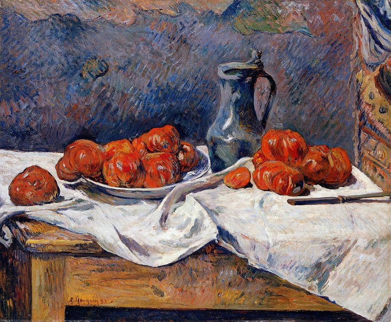 Tomatoes and a pewter tankard on a table by Paul Gauguin — Oil Painting Reproduction