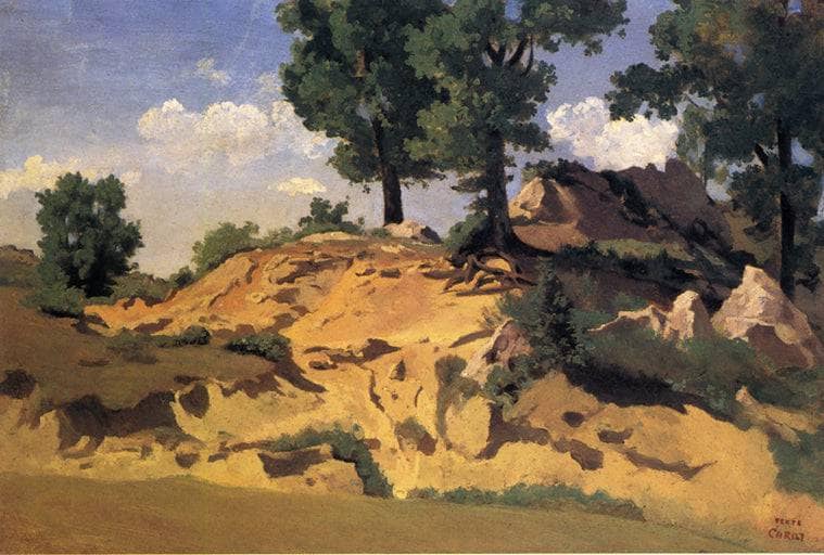 Trees and Rocks at La Serpentara by Camille Corot — Oil Painting Reproduction