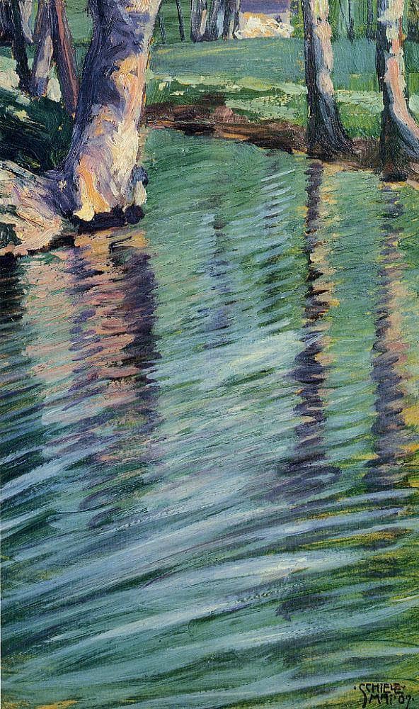 Trees Mirrored in a Pond by Egon Schiele — Oil Painting Reproduction