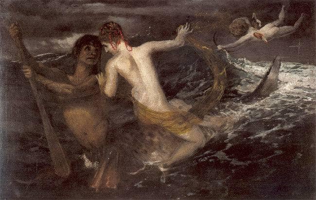 Triton carrying a nereid on his back by Arnold Böcklin — Oil Painting Reproduction