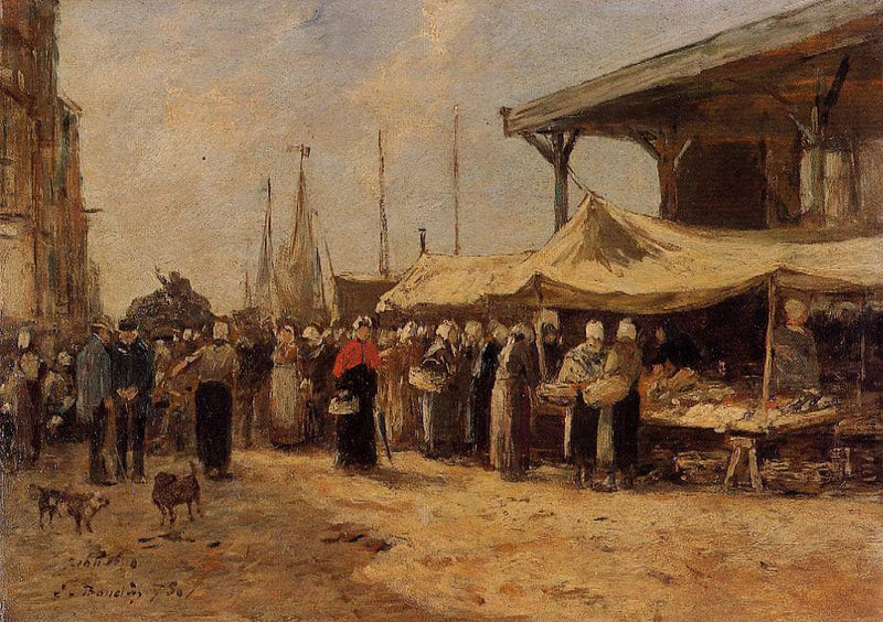 Trouville, Fish Market by Eugene Boudin — Oil Painting Reproduction