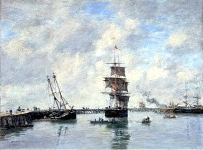 Trouville, piers, high tide by Eugene Boudin — Oil Painting Reproduction