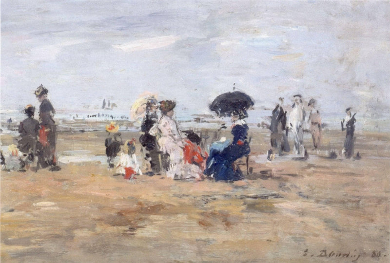 Trouville, scene on the beach by Eugene Boudin — Oil Painting Reproduction