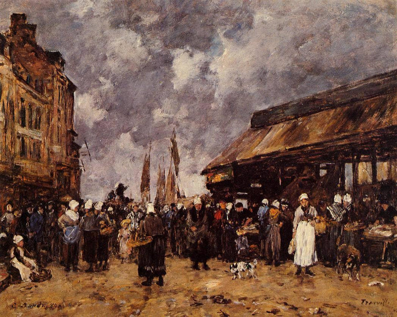 Trouville, the Fish Market by Eugene Boudin — Oil Painting Reproduction