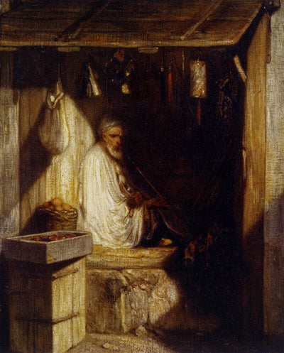 Turkish Merchant Smoking in His Shop in hallway