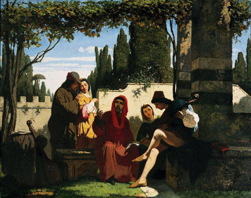 Tuscan Novelists (Storytellers) of the Fourteenth Century by Vincenzo Cabianca — Oil Painting Reproduction
