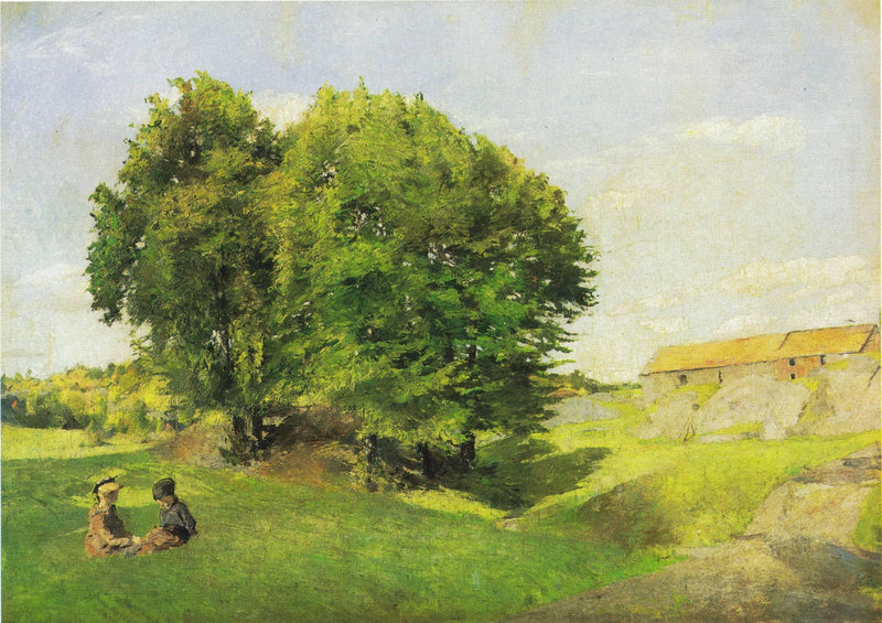 Two Children and a Group of Trees by Harriet Backer — Oil Painting Reproduction
