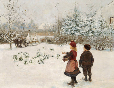 Two Children Feeding Birds in the Snow in apartment