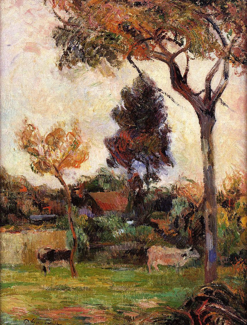 Two cows in the meadow by Paul Gauguin — Oil Painting Reproduction
