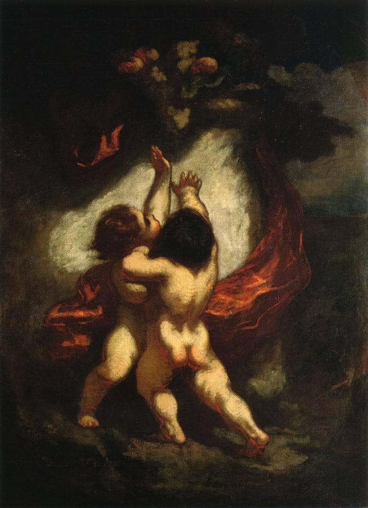 Two Cupids with Red Drapery by Honore Daumier — Oil Painting Reproduction