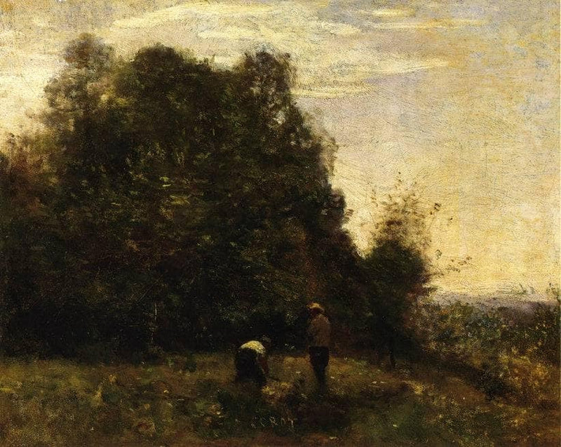 Two Figures Working in the Fields by Camille Corot — Oil Painting Reproduction