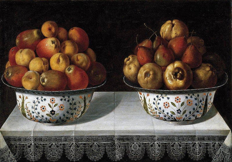 Two fruit bowls on a table by Tomás Yepes — Oil Painting Reproduction