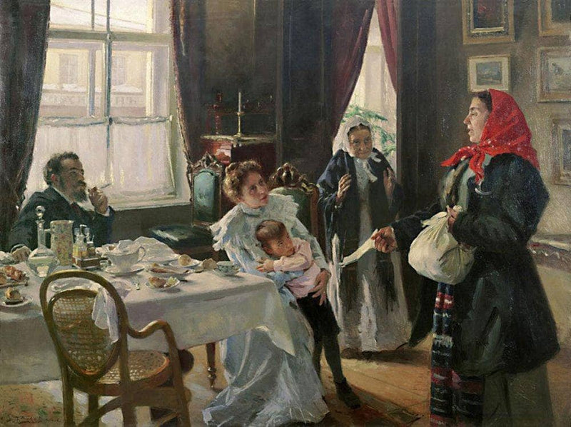 Two mothers. Native mother and stepmother. by Vladimir Makovsky — Oil Painting Reproduction