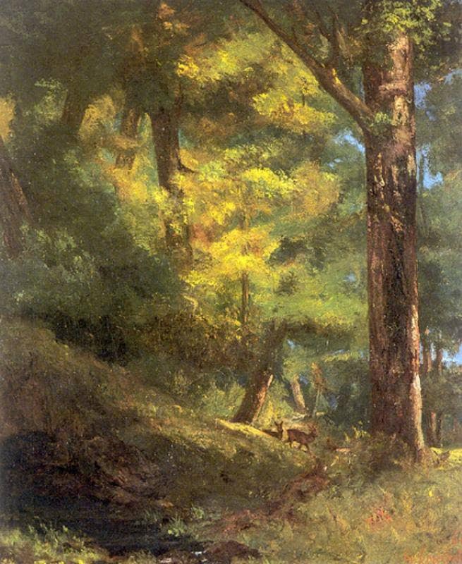Two Roe Deers in the Forest by Gustave Courbet — Oil Painting Reproduction