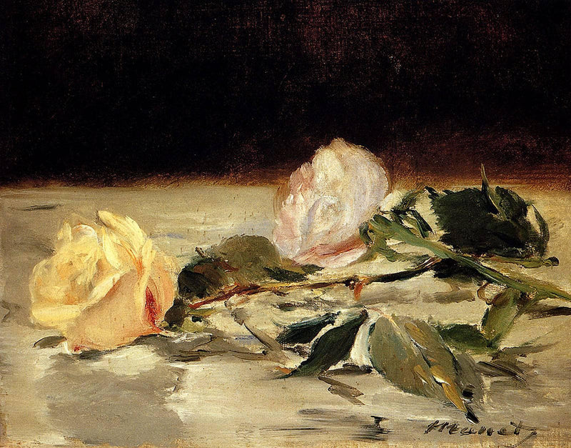 Two roses on a tablecloth by Edouard Manet — Oil Painting Reproduction