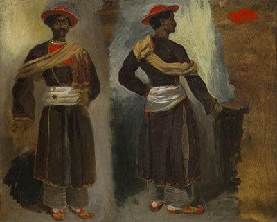 Two Views of a Standing Indian from Calcutta in entryway