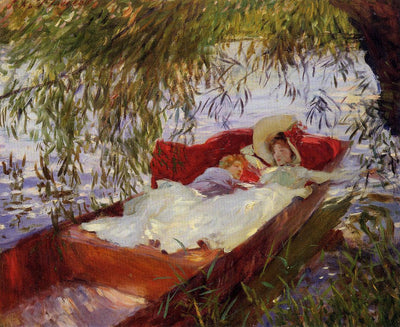 Two Women Asleep in a Punt under the Willows in dining room