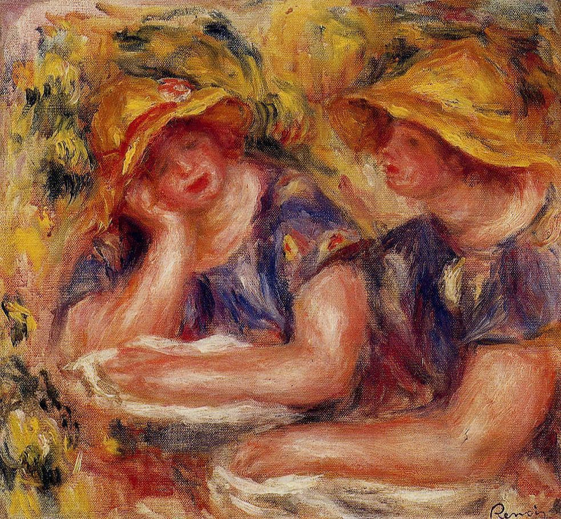 Two Women in Blue Blouses by Pierre-Auguste Renoir — Oil Painting Reproduction