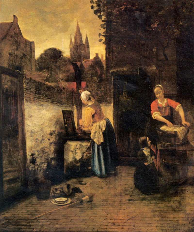 Two women with a child in court by Pieter de Hooch — Oil Painting Reproduction