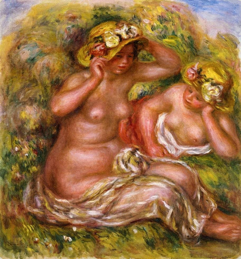 Two Women with Flowered Hat by Pierre-Auguste Renoir — Oil Painting Reproduction