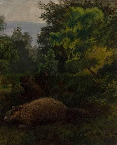 Two Woodchucks in Westphalian Forest by Albert Bierstadt — Oil Painting Reproduction