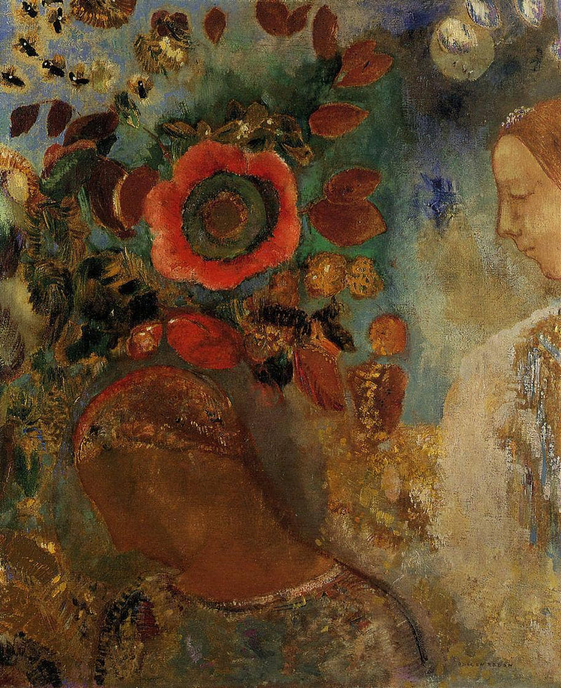 Two Young Girls among the Flowers by Odilon Redon — Oil Painting Reproduction