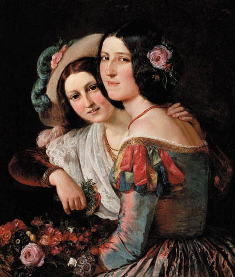 Two young Italian women in colourful carnival costumes by Elisabeth Jerichau-Baumann — Oil Painting Reproduction